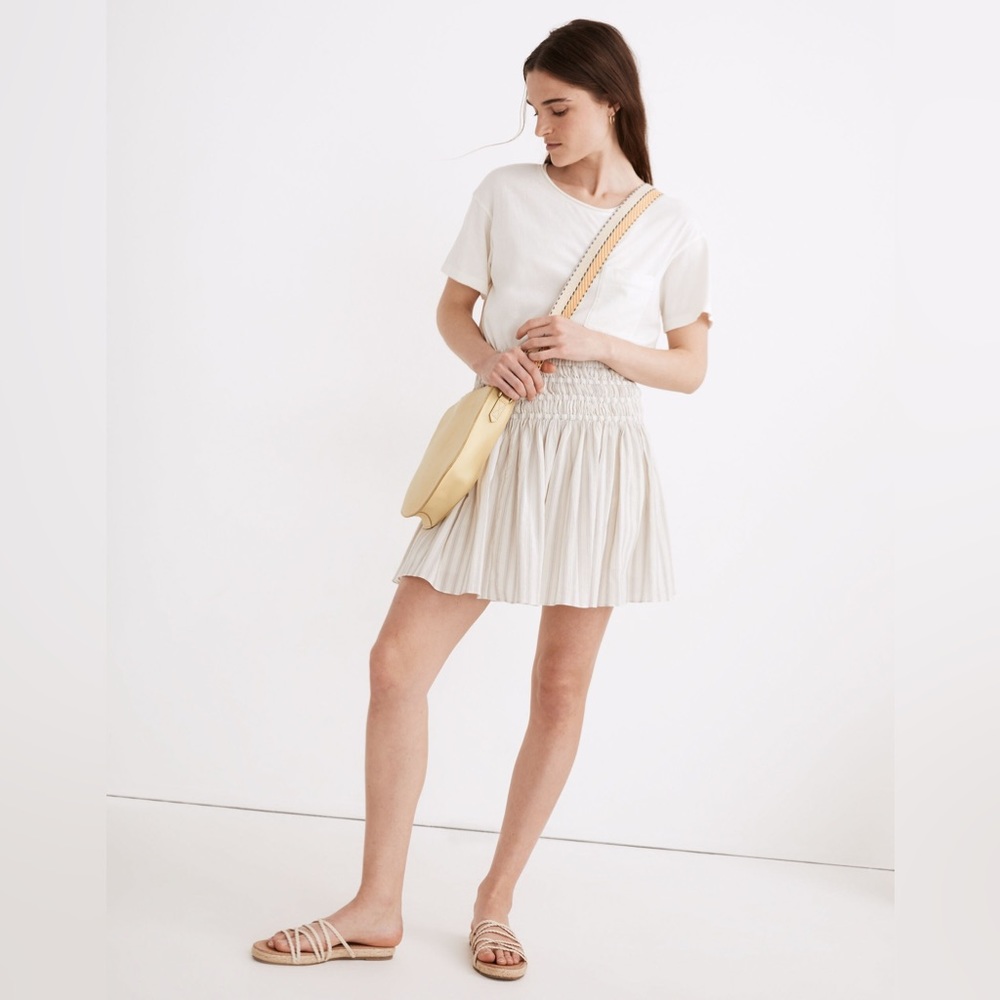 Madewell Smocked Pull On Striped Mini Skirt